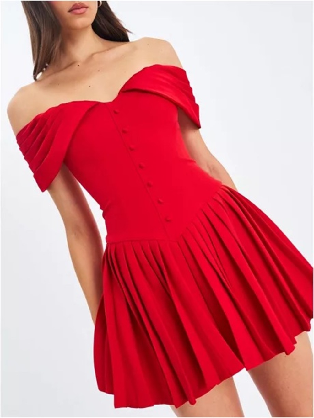 ❤️ Miss Circle Red Off Shoulder Pleated Mini Dress NWT Size Large